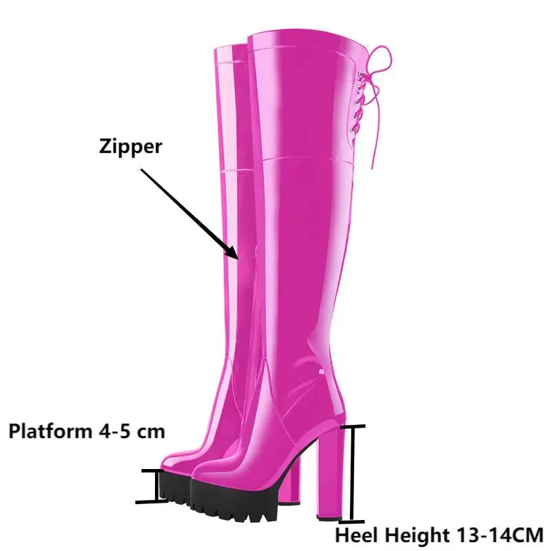 Over The Knee Boots Women Platform Patent Leather High Heel