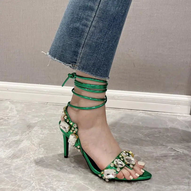 New Style Cross Strap Sandals 11cm Thin High-Heeled Buckle Shoes Woman