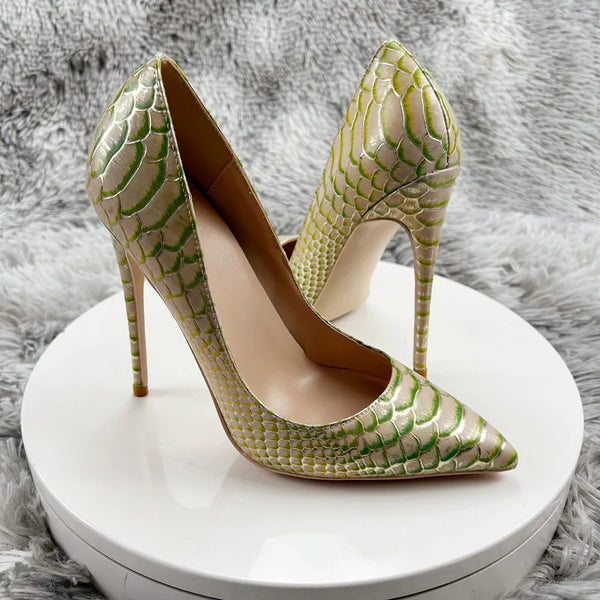 Vintage snake pattern Snakeskin Embossed Pattern Women Pointy Toe High Heel