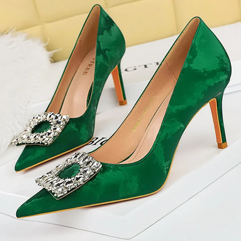7.5 Cm Metal Rhinestone Women Pumps Luxury Banquet Shoes Kitten High Heels