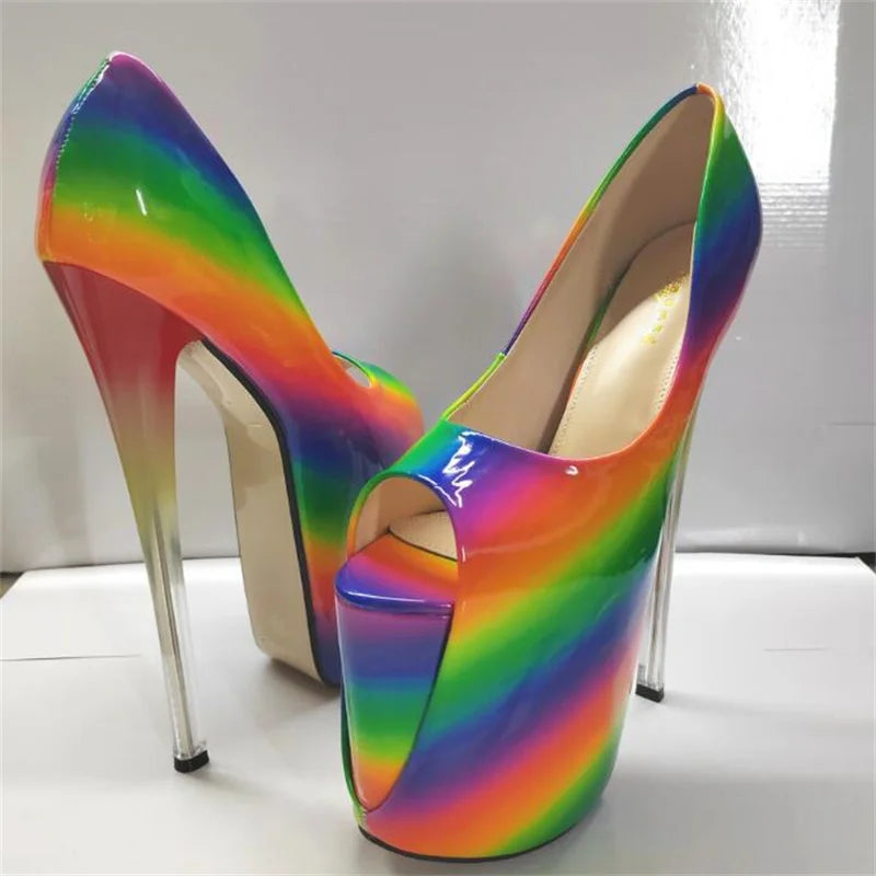 Sexy Stilettos 19cm Thin High-Heeled Patent Leather Platforms Shoes Woman