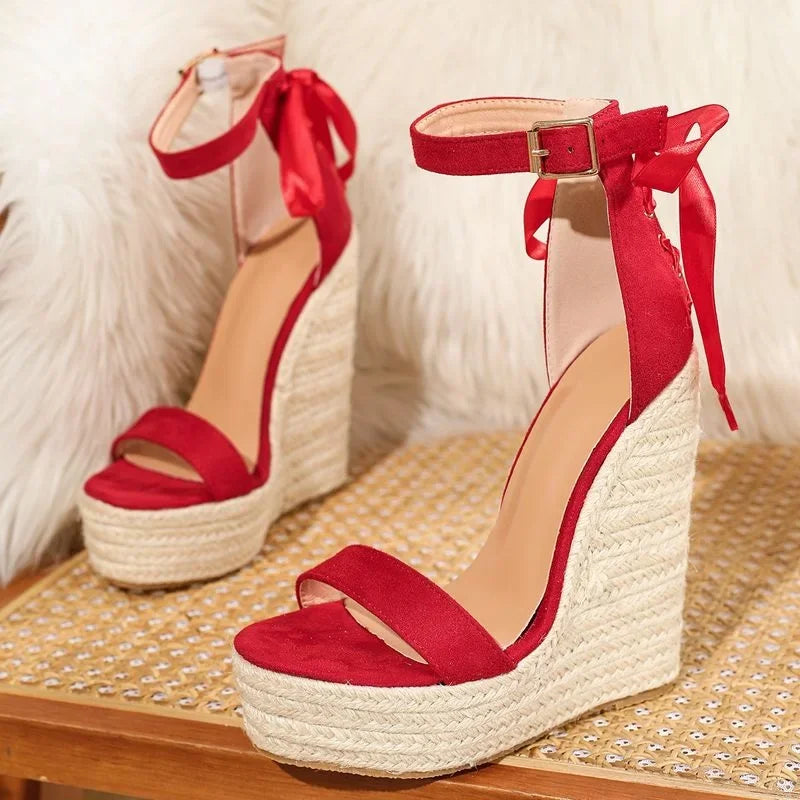 Summer Design Solid Platform Weave Wedges High Heels Women Sandals