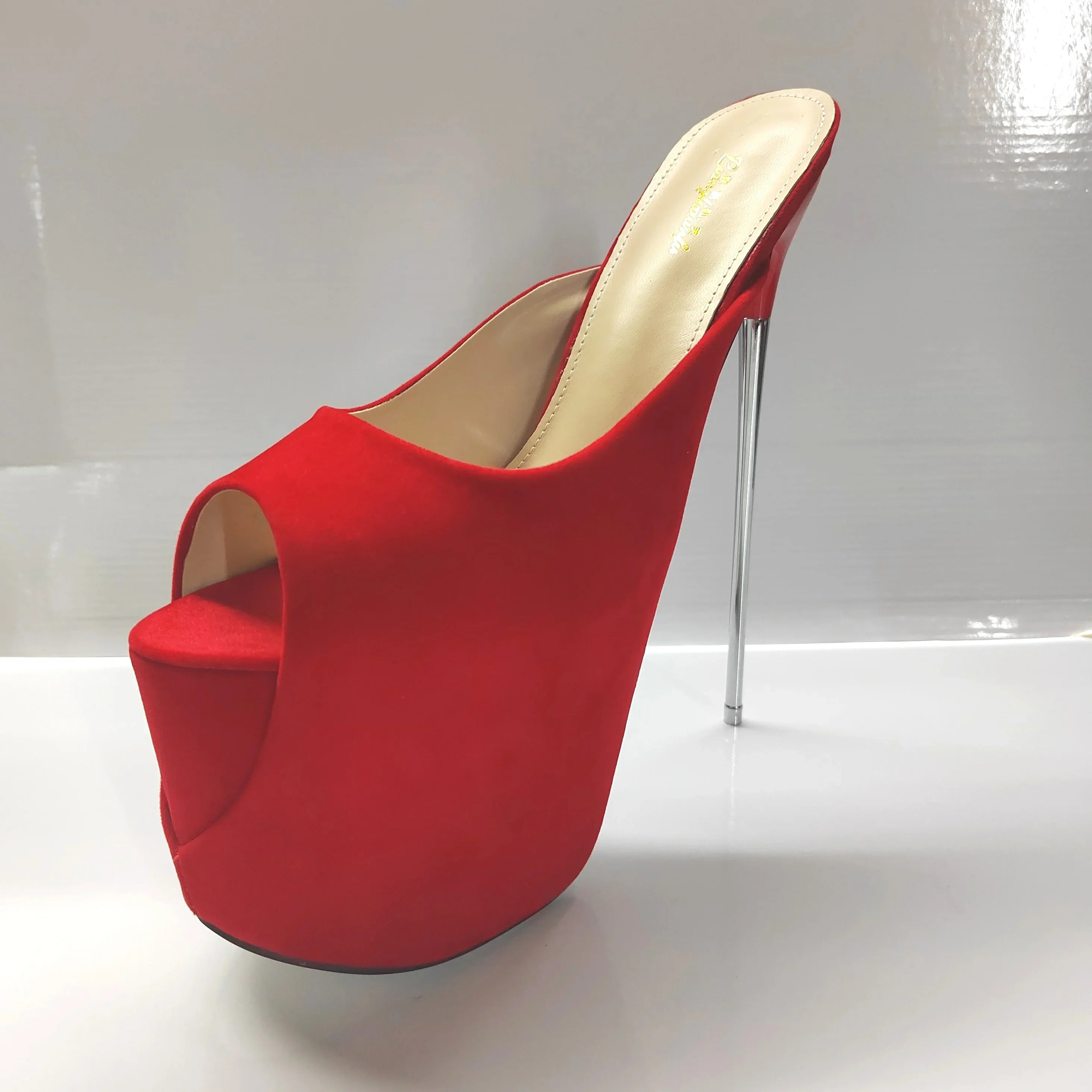 Summer Performance Red Shallow Mouth Slipper Peep Toe 19cm Thin Heels Pumps