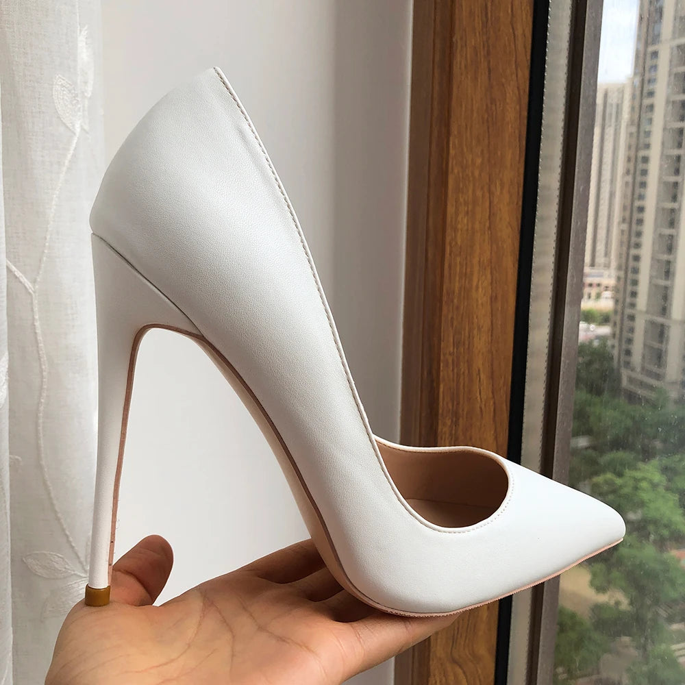 White Matte Women Classic Style Pointy Toe High Heel Dress Shoes