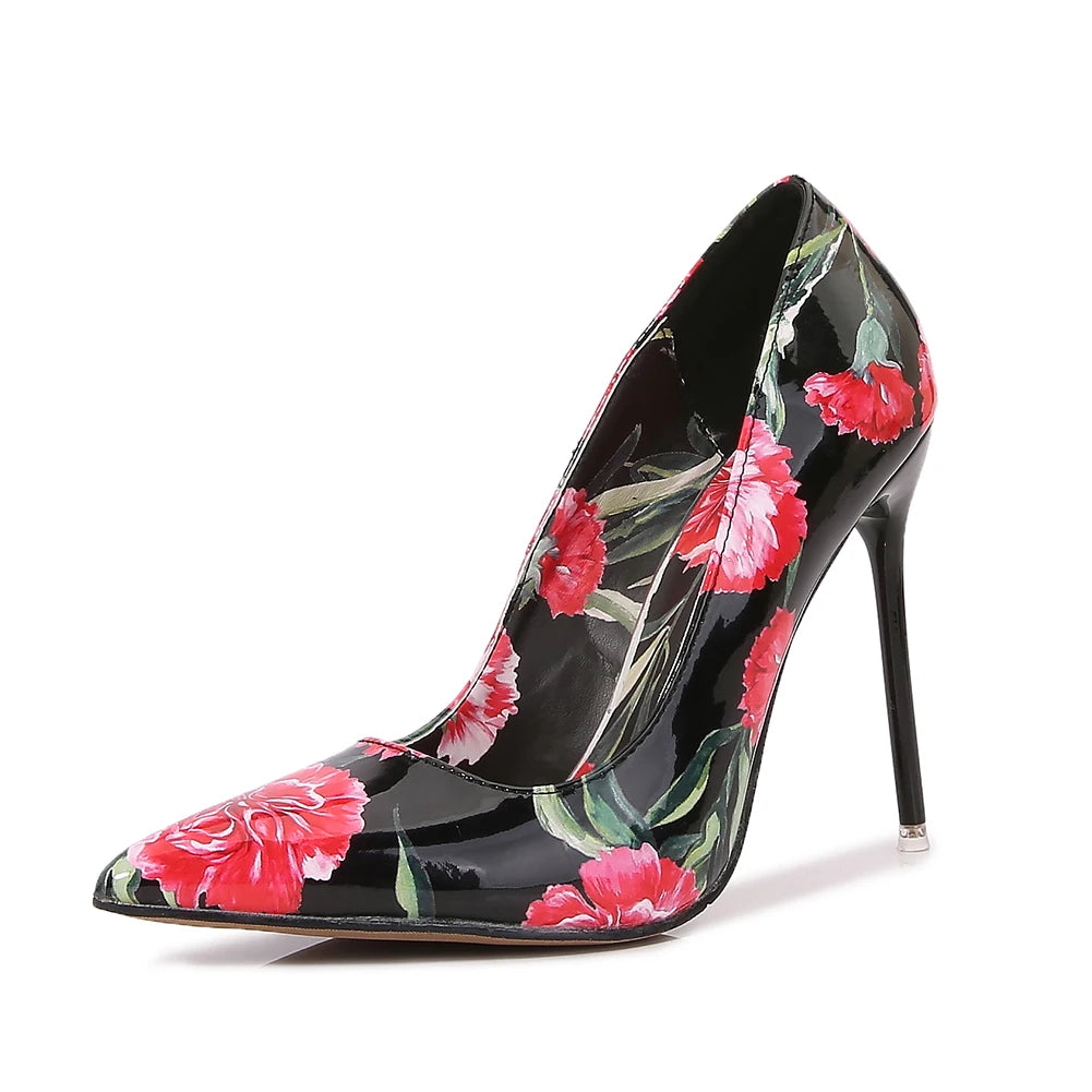 Floral Printed 11cm Ultra High Thin Heels Women Shoes Dance Pumps