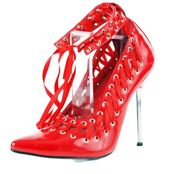 12cm High Heel Pumps Metal Heels Cross-tied Hollowed Women