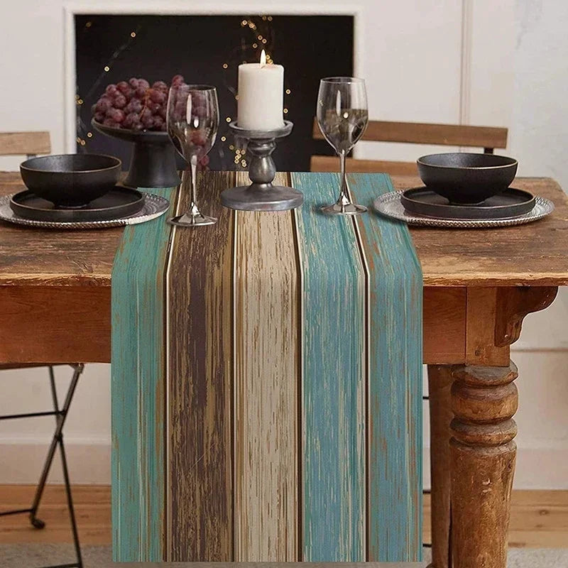 Farmhouse Wood Texture Table Runner Placemats Combination Set