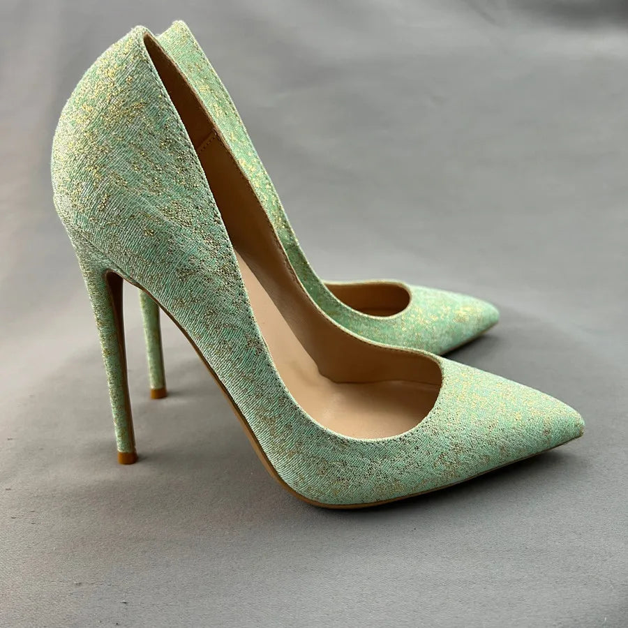 Glitter Green Women Pointy Toe High Heel Shoes