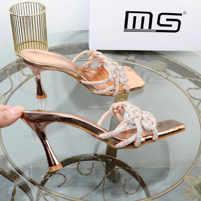 Rhinestone slippers in autumn new hollow out stiletto sandals  high-heeled shoes