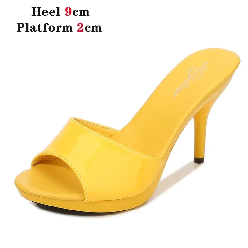 Summer Sandals 6cm Thin Low-heeled Slippers Women Shoes Patent Leather Slippers