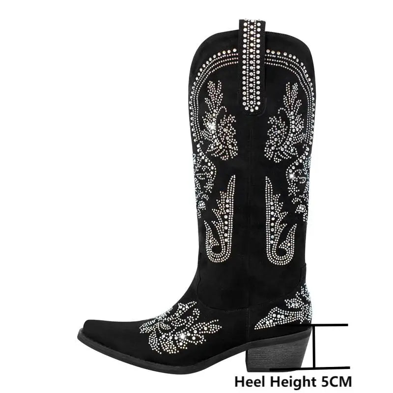 Women Pointed Toe Rhinestone Western Cowboy Boots