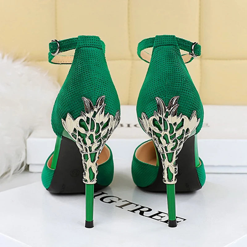 New Design Suede Women Pumps Metal Heel High Heels Sexy Luxury Party Shoes