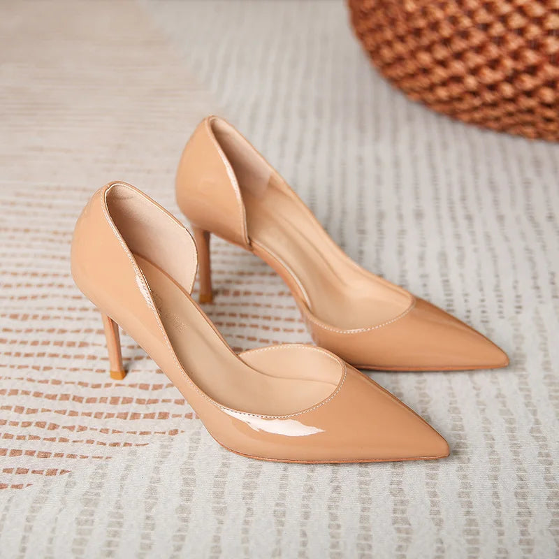 Nude Patent Leather Women's High-quality High-heeled Shoes