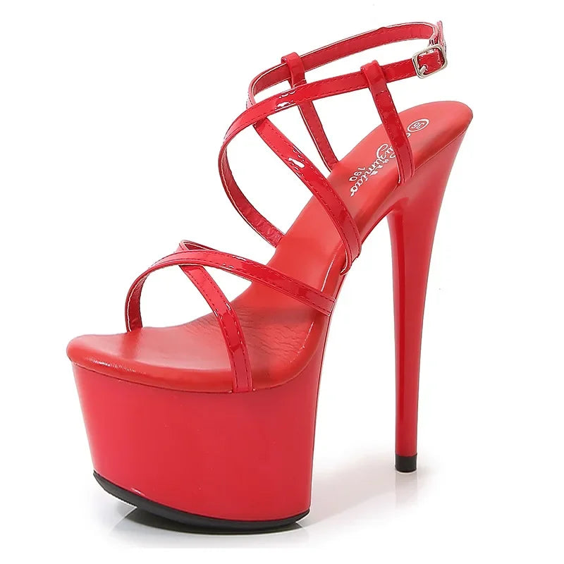 Summer Transparent PVC Strap Sandals Women 20cm Thin High Heels