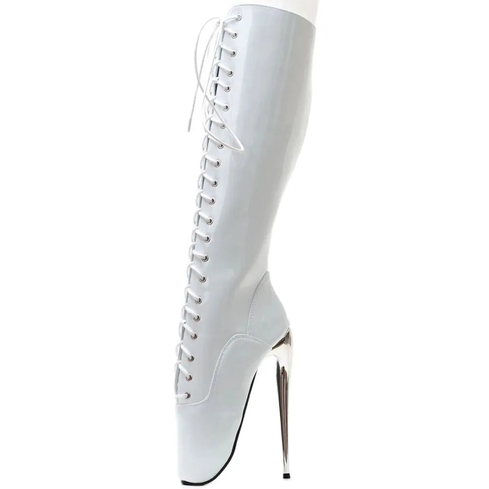 Sexy Fetish Ballet Boots 18CM Super High Heels Pointed Toe Stilettos Patent Leather Nightclub Party Boots