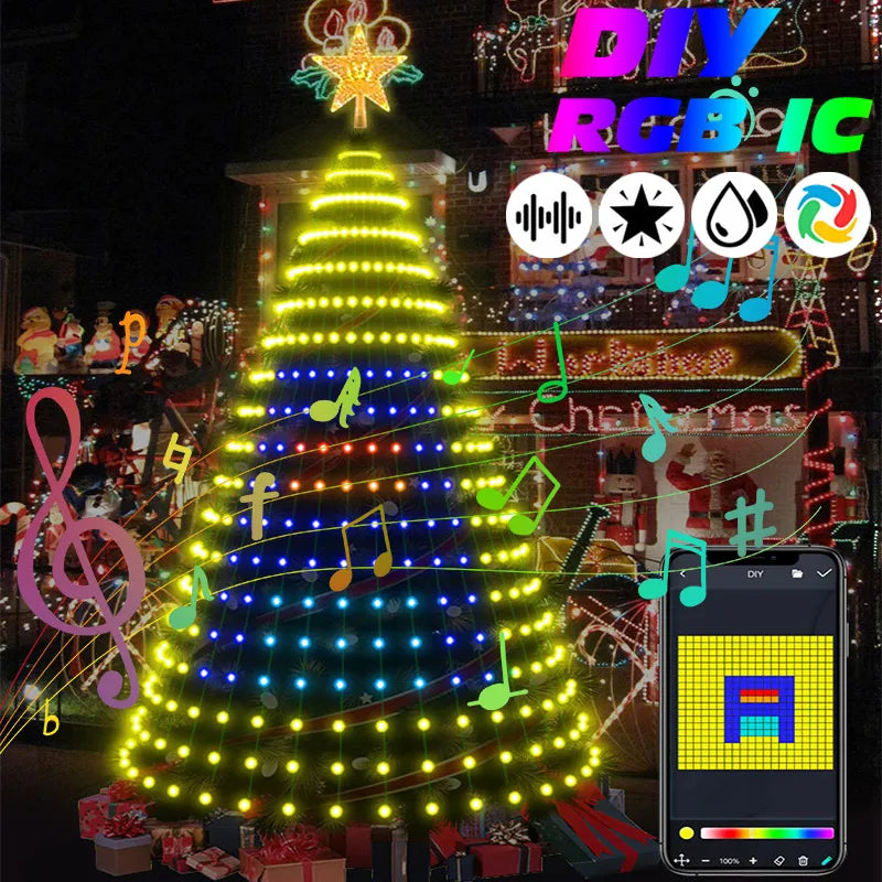 Christmas Tree RGB IC Star Waterfall String Lights