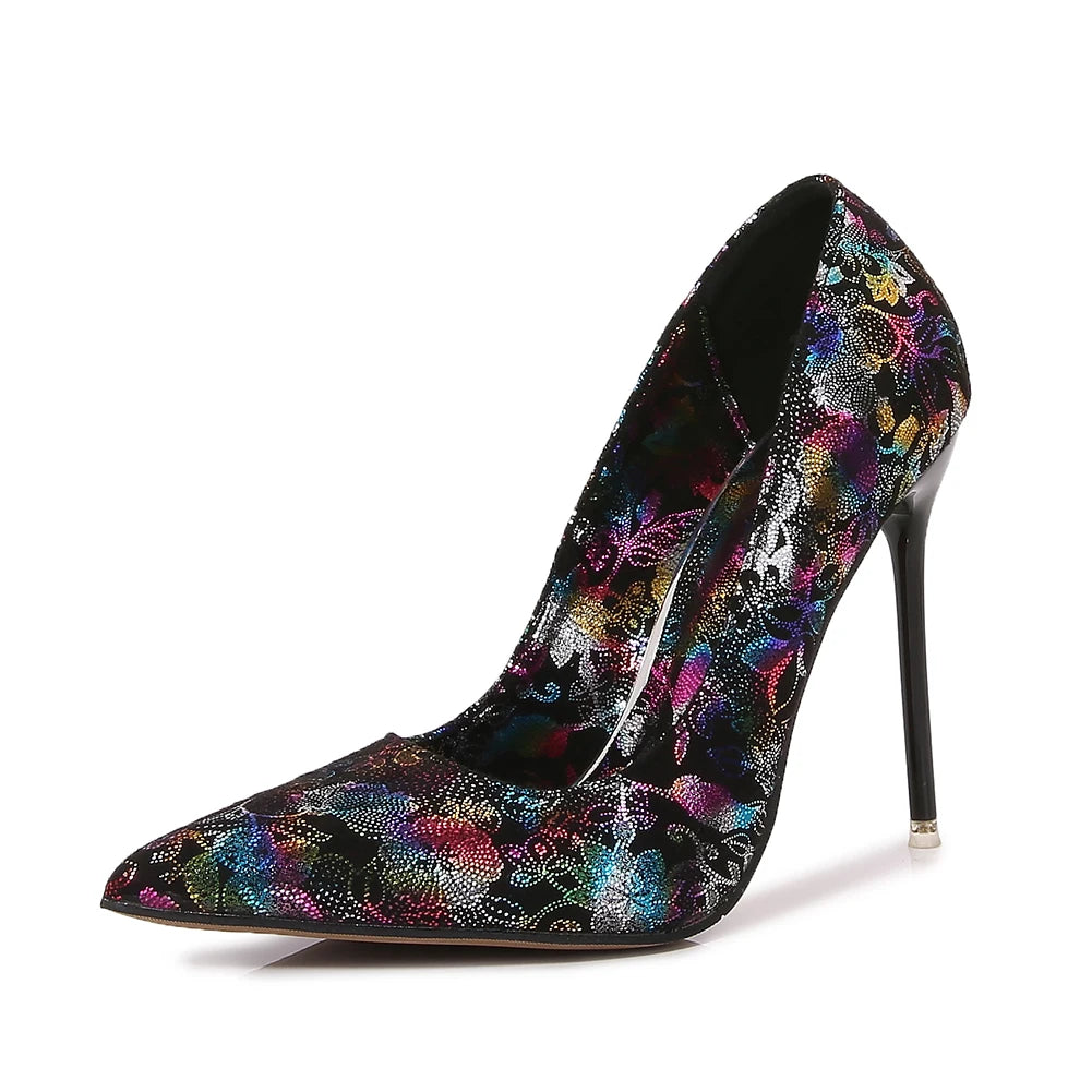 Floral Printed 11cm Ultra High Thin Heels Women Shoes Dance Pumps