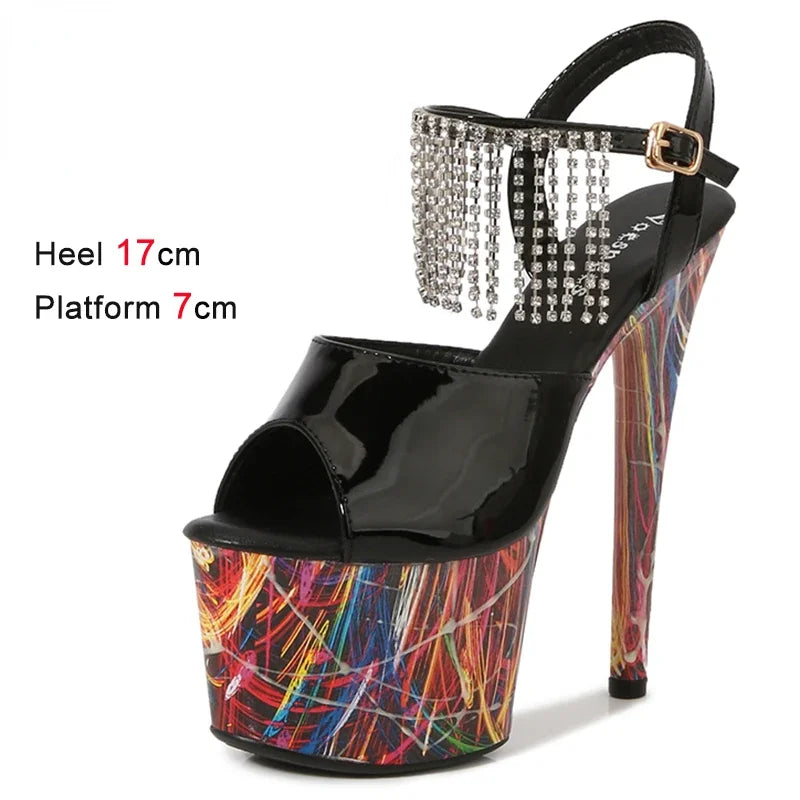 Summer Diamond Shoes Woman Luxury Sandals Platform Ladies Stripper 17cm