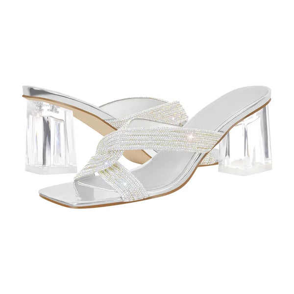 Women Clear Chunky Heels Sandals Ankle Buckle PVC Large Size Sandals