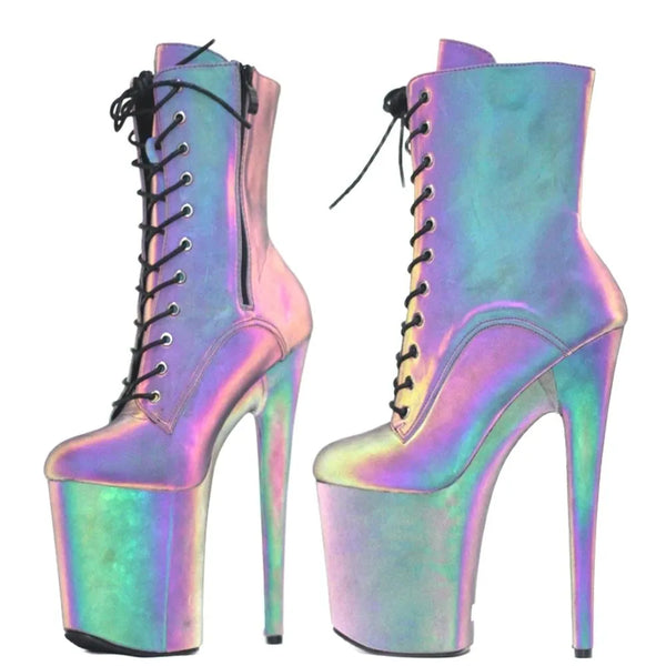 New Arrive 20CM High Heel Platform Reflective Fabric Luminous Camouflage Women Ankle Boots