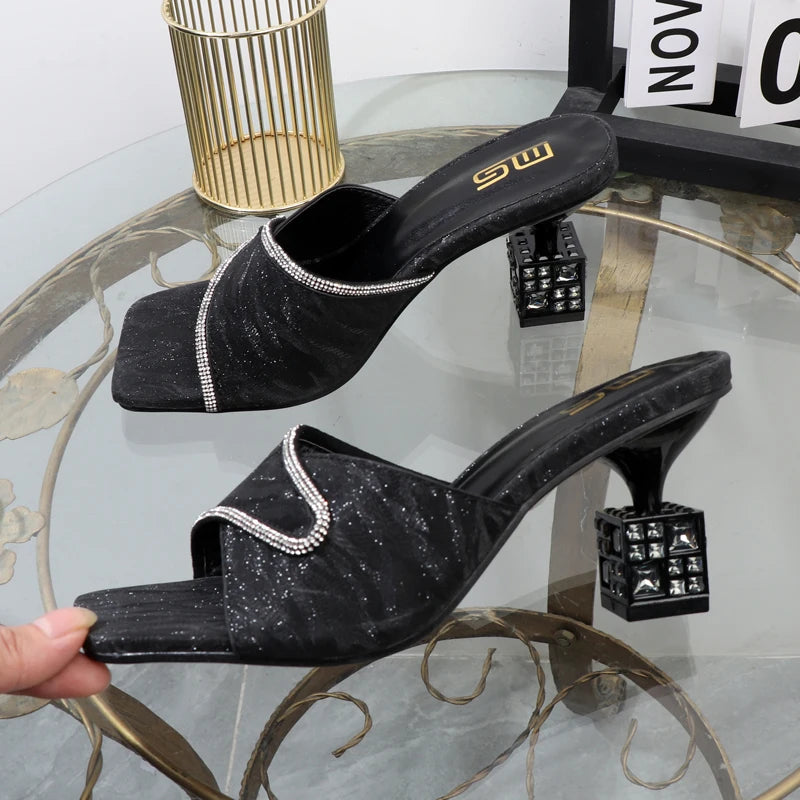 Luxury gold slippers in the fall of  the new special-shaped high-heeled shoes