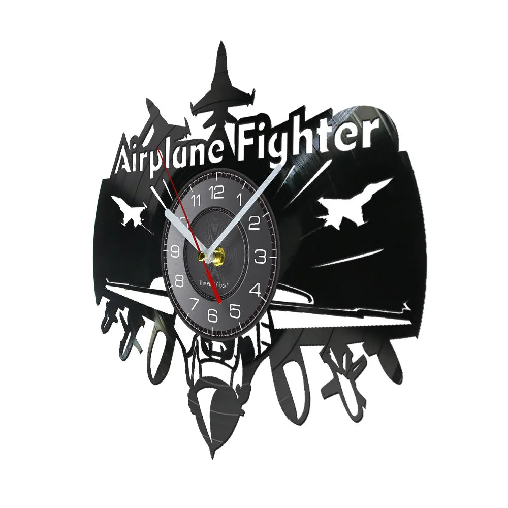 Airplane Fighter Vinyl Album Re-purposed Record Clock Fighter Aircraft Pilot Wall Watch