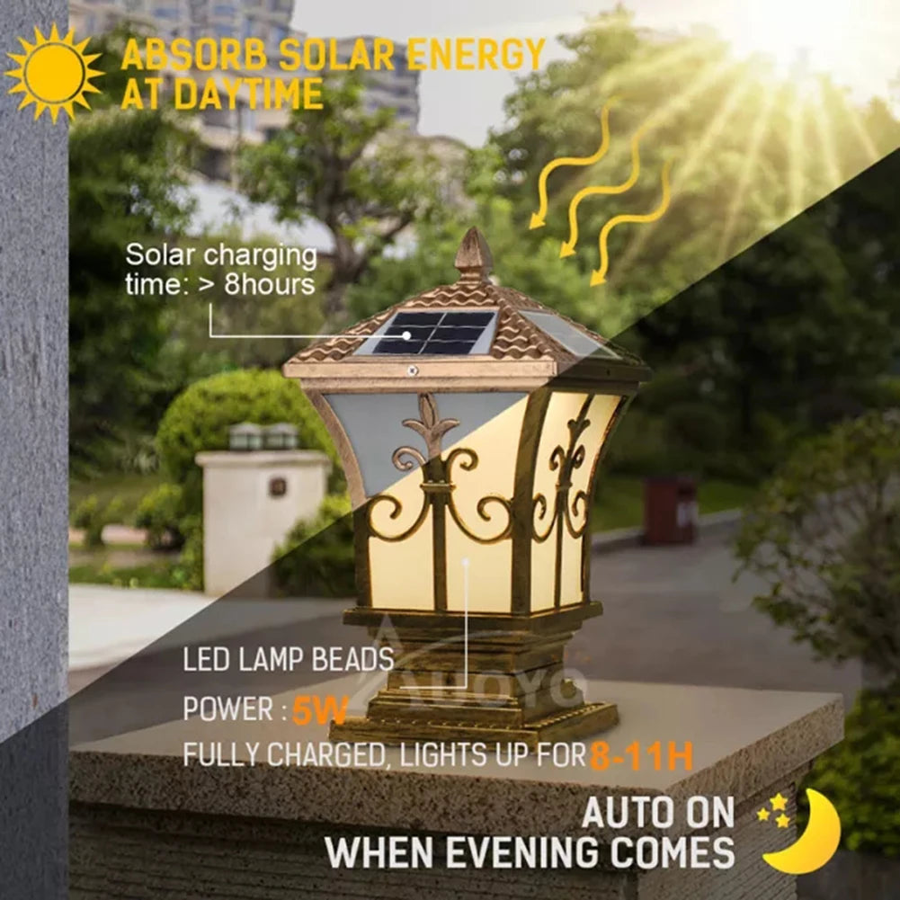 LED Square Post Pillar Light Solar Garden Gate  Remote Control Waterproof Lamp