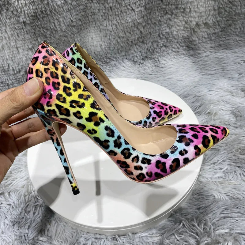 12CM High Heels Patent Leather Printed Slip On Dress Shoes