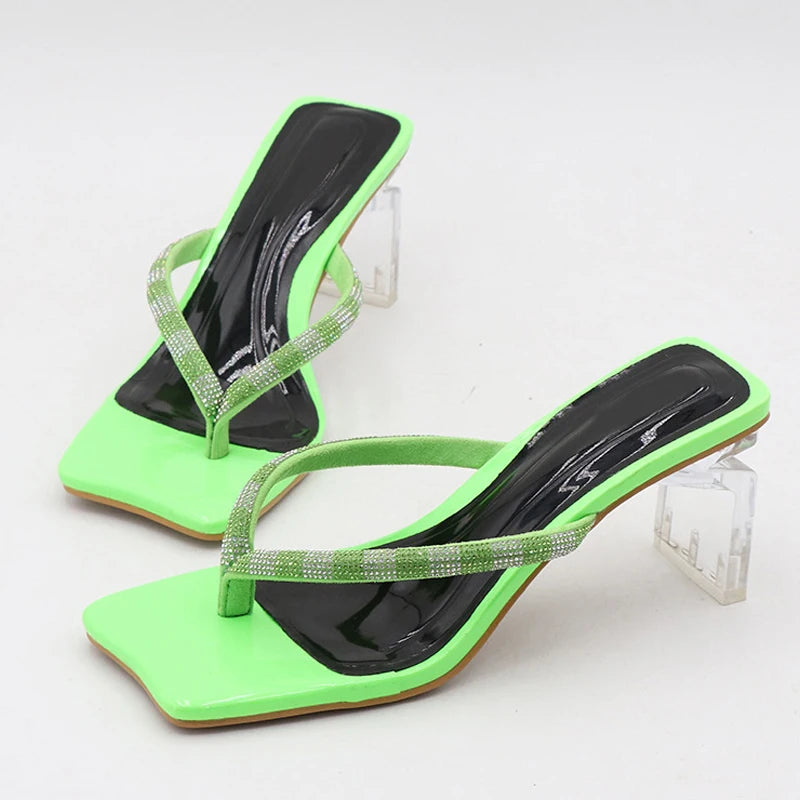 Summer Outdoor Beach Party Rhinestone Slippers Sandals Transparent Crystal Strange Heels