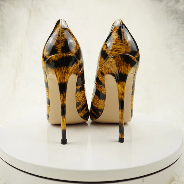 Women's 12cm high heels leopard print sexy Patent leather shoes