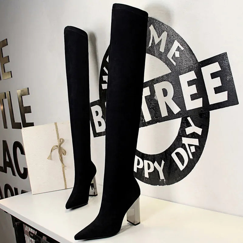 Women Sexy Over The Knee Boots Pointed Top Stretch Boots