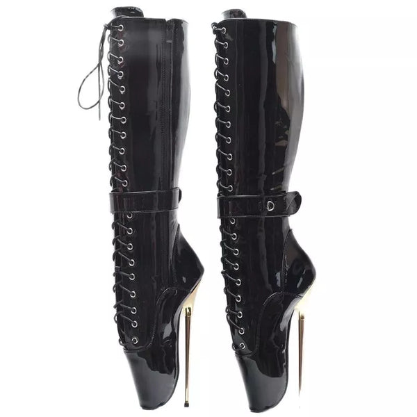 New Arrive Knee-high Ballet Boots 20CM Super High Heel Cross-tied Padlocks Sexy  Boots