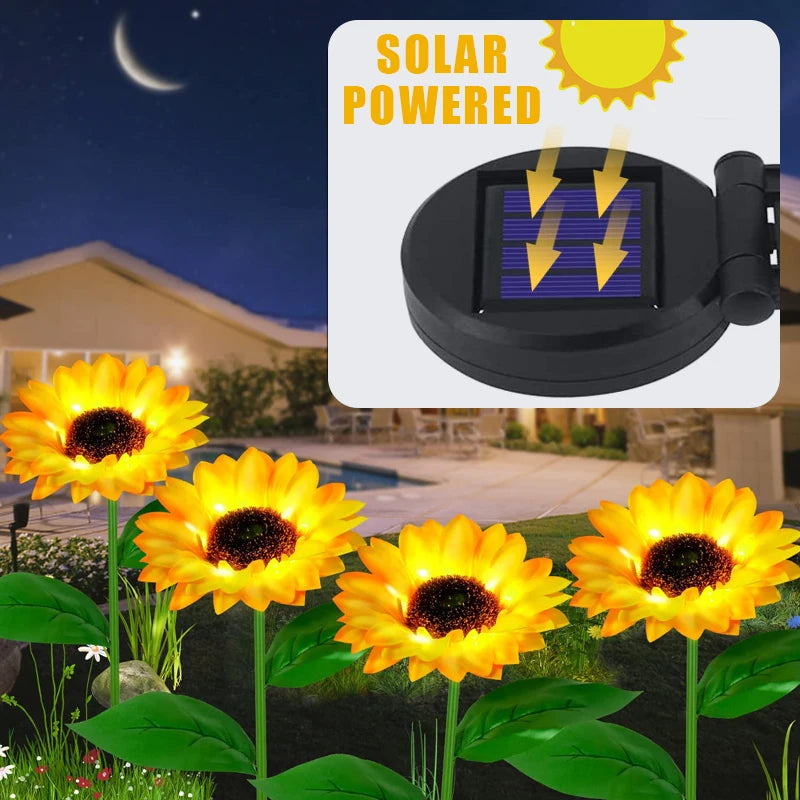 Solar Powered LED Sunflower Lights Outdoor Decorative Garden Pathway Lights