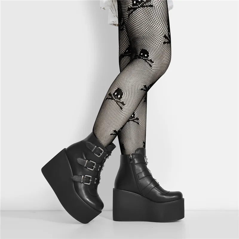 Punk Style Black Matte Ankle Boots