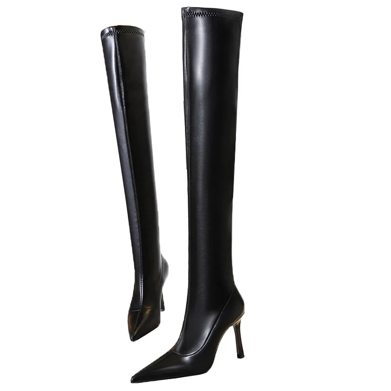 Sexy Over-the-Knee Boots Leather Shoes Long Boots Stilettos High Heel Boots