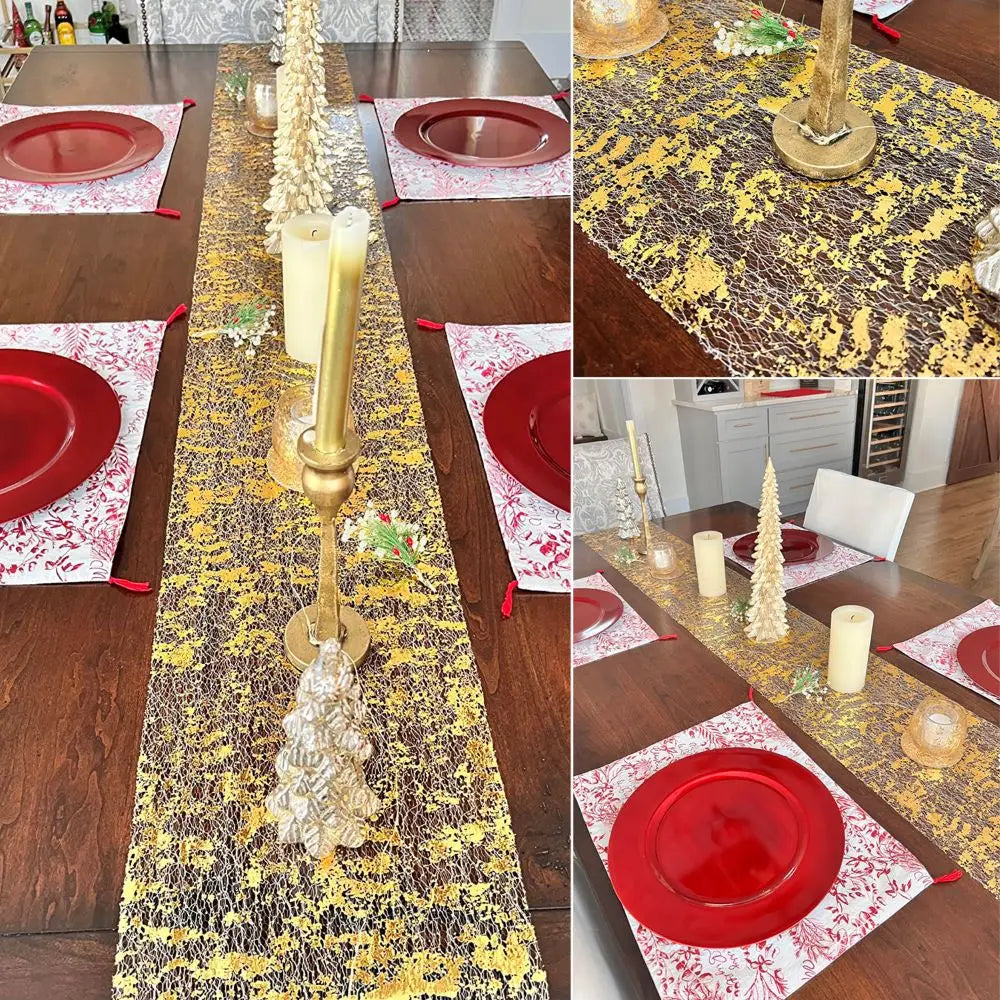 Multi Color Tablecloth Wedding Decoration Tablecloth Party Gold Foil Mesh Sequin Table Runner