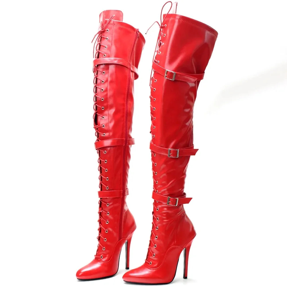 5 inch High Heel  Pointed Toe Patent Leather Over The Knee Boots  Zip Thigh Long Club Party Shoes