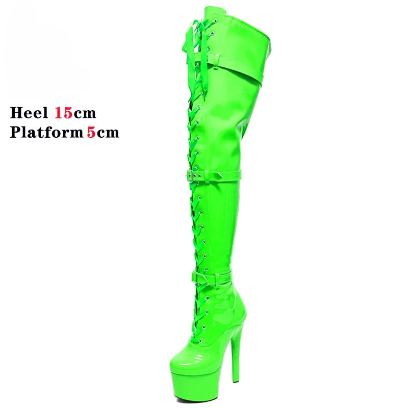 Sexy Over-the-knee Long Motorcycle Boots 15CM Thin High Heel