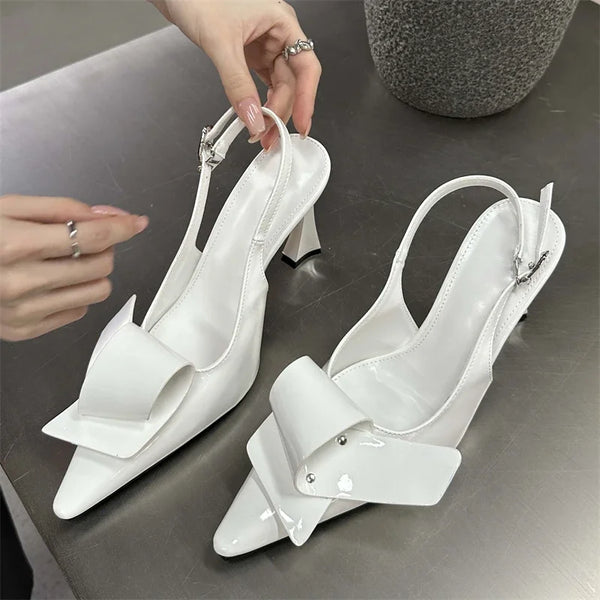 New Design Splicing Rivet Buckle Strap Women Pumps Thin High Heels