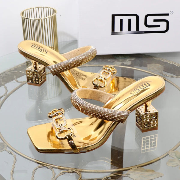 Fashion Transparent belt metal decoration box shaped square Alien heel high heels