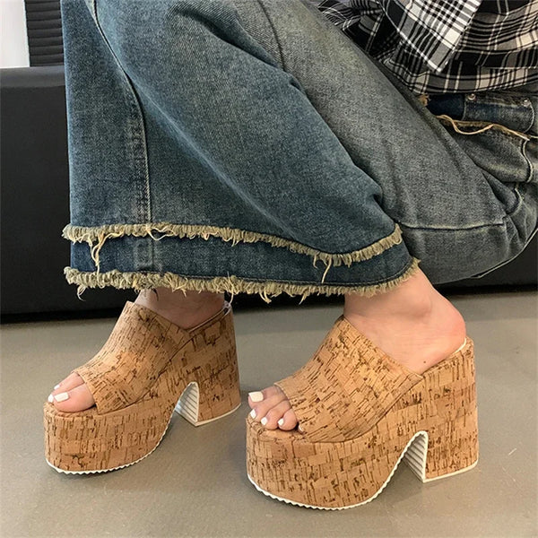 Summer Chunky Platform Peep Toe Super High Heels Female Shoes