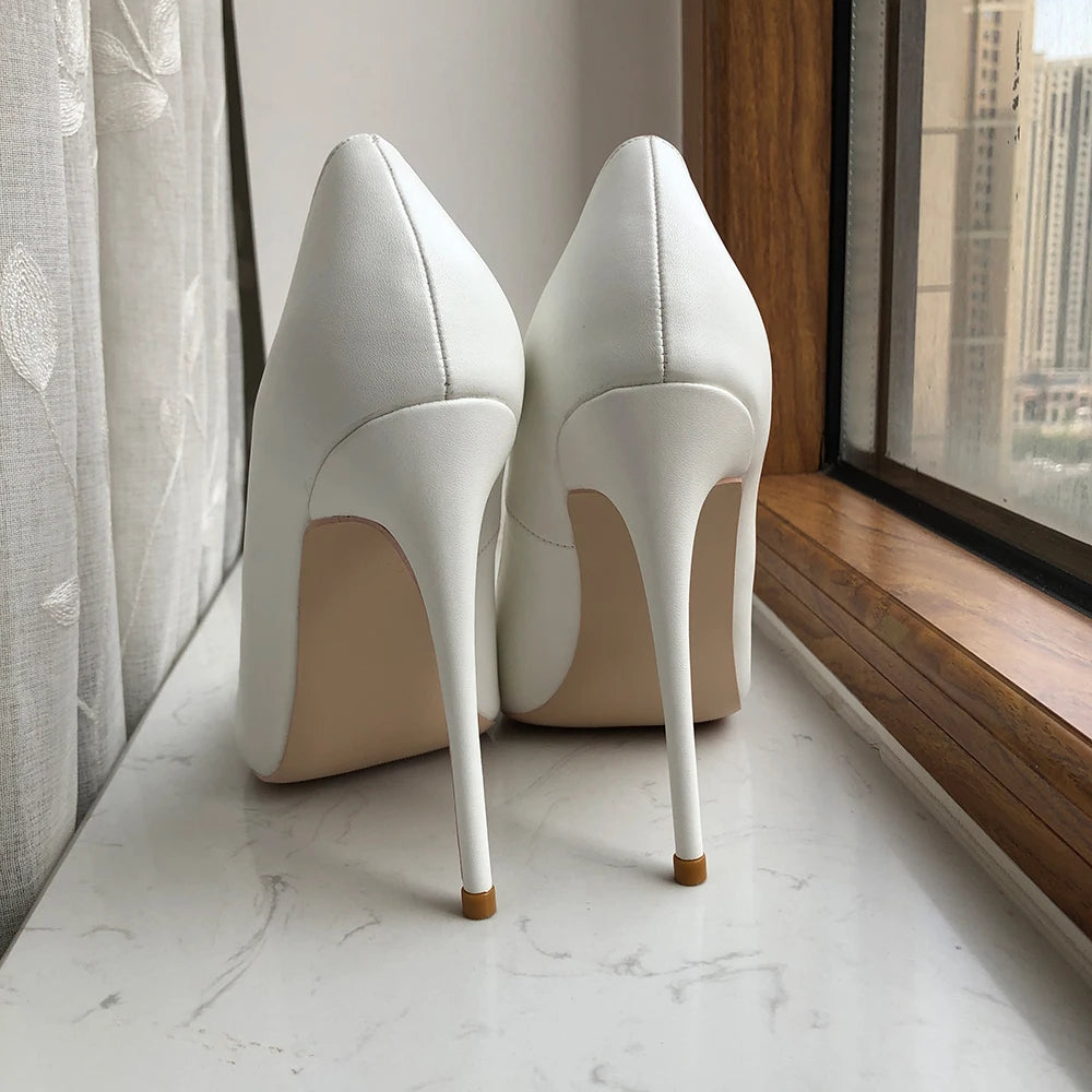 White Matte Women Classic Style Pointy Toe High Heel Dress Shoes