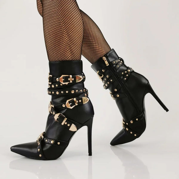 Rivet Gladiator Belt Buckle Thin High Heel Boots