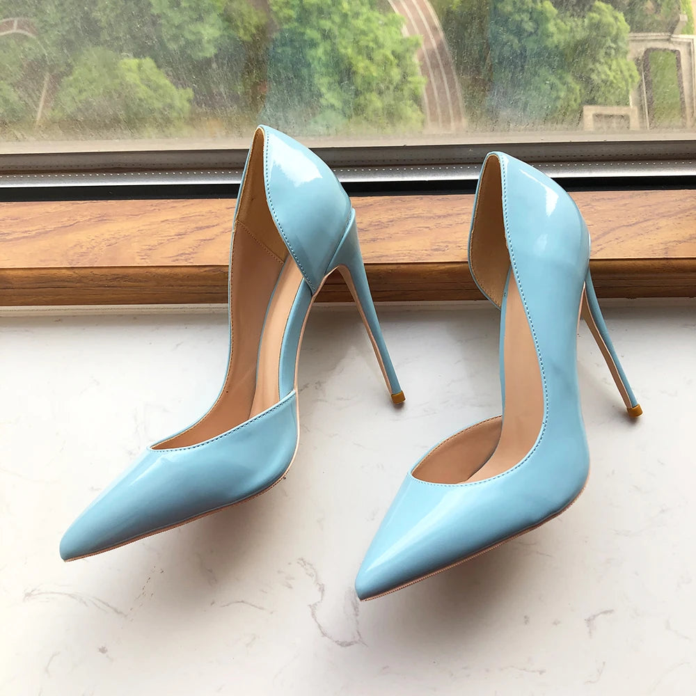 Light Blue Women Patent D'Orsay Side Cut Pointy Toe High Heel Shoes