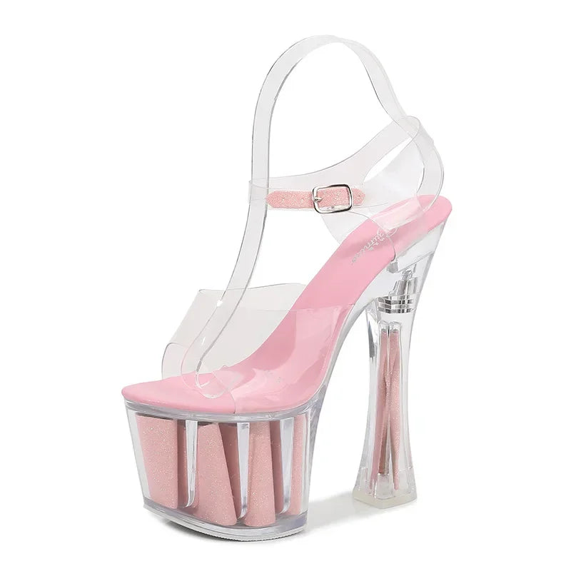 Summer Buckle 17cm Super High Heels Pumps Sequins Platform Sandals