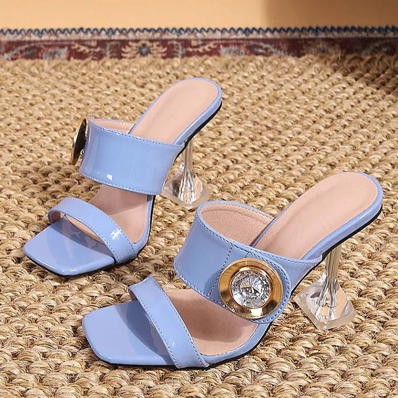 9CM Slippers Outdoor Fashion Metal Crystal Buckle Designer Sandal