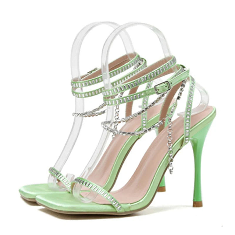 Summer  Sexy Crystal Chain Ankle Strap Sandals Women