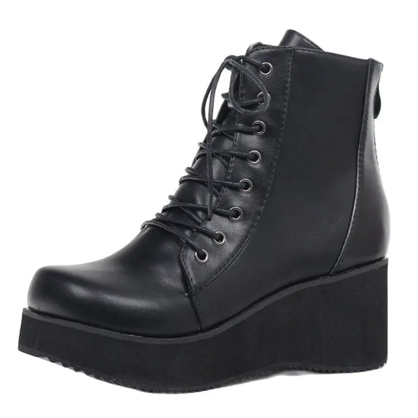 7cm Wedge Heel Motorcycle Boots Women Platform Ankle Boots