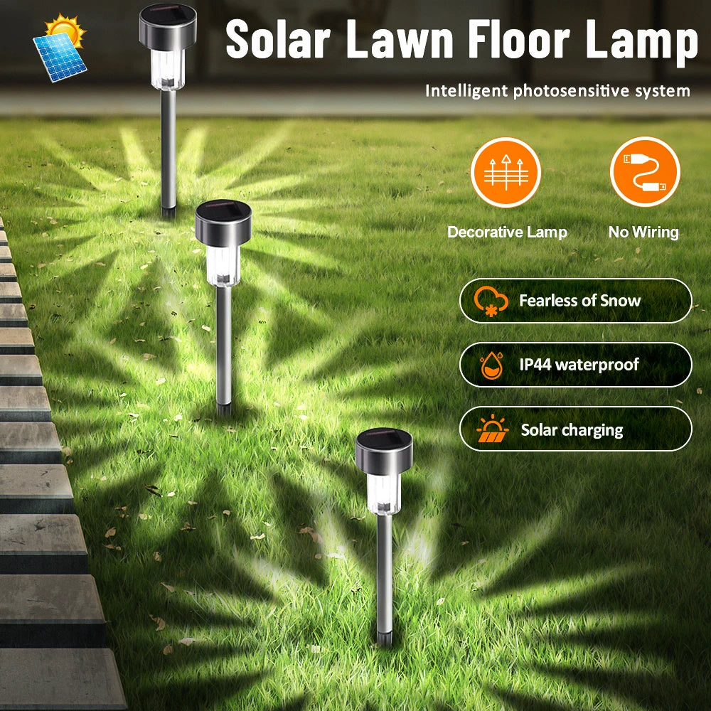 Lawn Floor Lamp Outdoor Solar Stainless Steel Garden Decorative Lamp Light