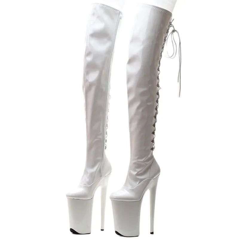 23CM Super High Spike Heel Platform Back Cross-tied Over-the-knee Ladies  Party Long Boots